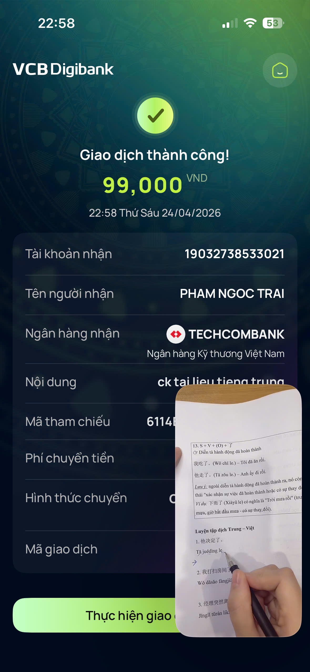 Giao dịch thành công